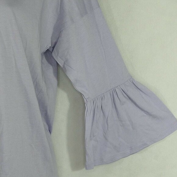 Michael Kors Knit Top Shirt Women Size XS Purple Lilac Silver Neckline Bell Slv - Picture 3 of 6